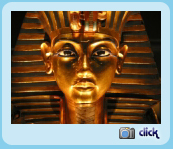 Inside Tut Ankh Amun's golden sarcophagus, the golden death mask.