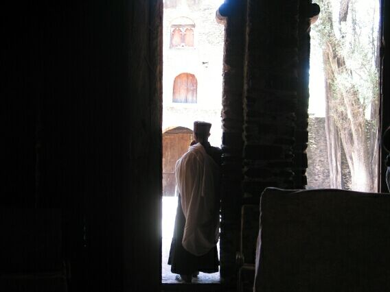 A moment's reflection. Ethiopian priest. Debre Birhan Selasse church.